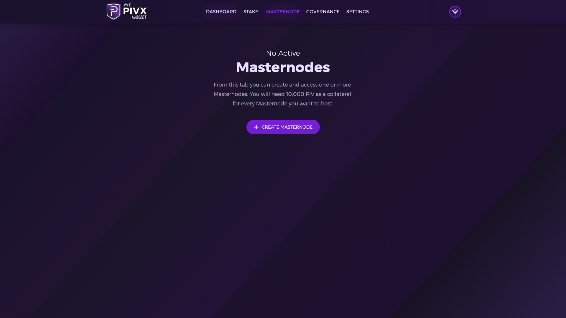 MPW Masternode Main Screen No Active MN.png